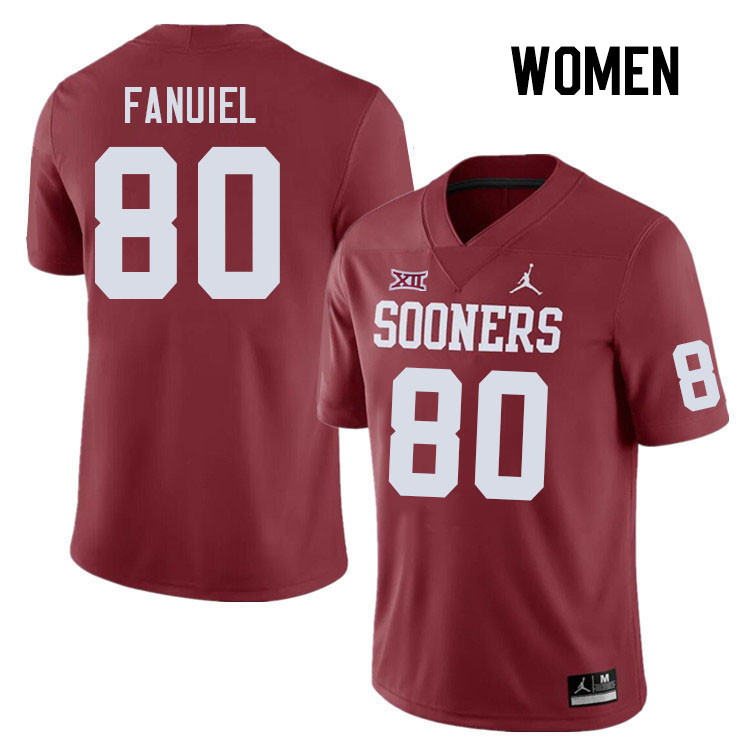 Women #80 Josh Fanuiel Oklahoma Sooners College Football Jerseys Stitched-Crimson